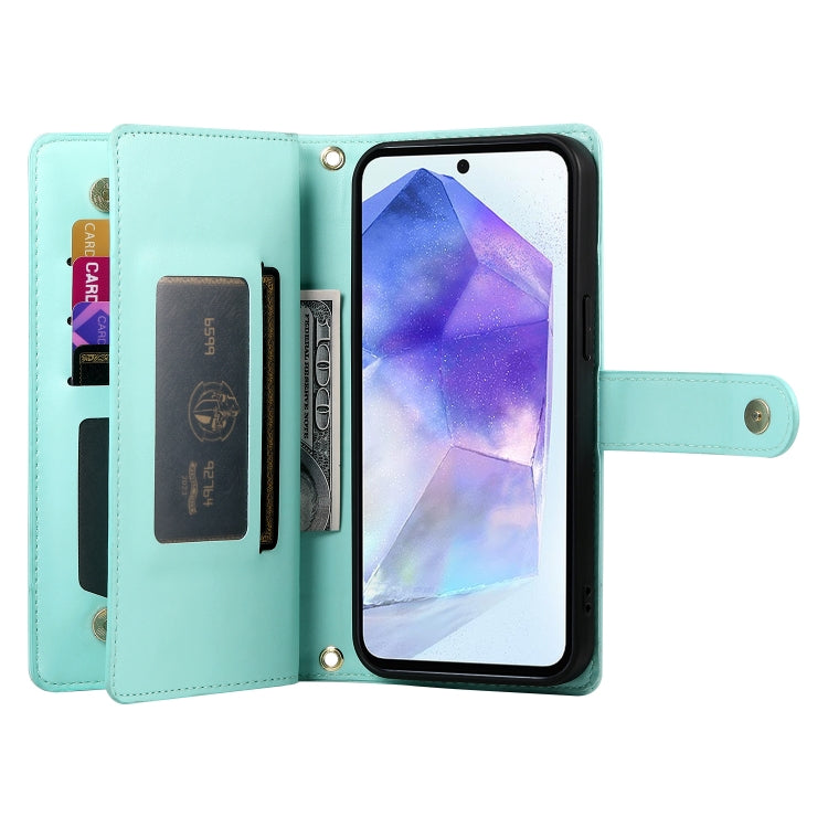 For Samsung Galaxy A55 Nine Card-slot Zipper Wallet Bag Leather Phone Case