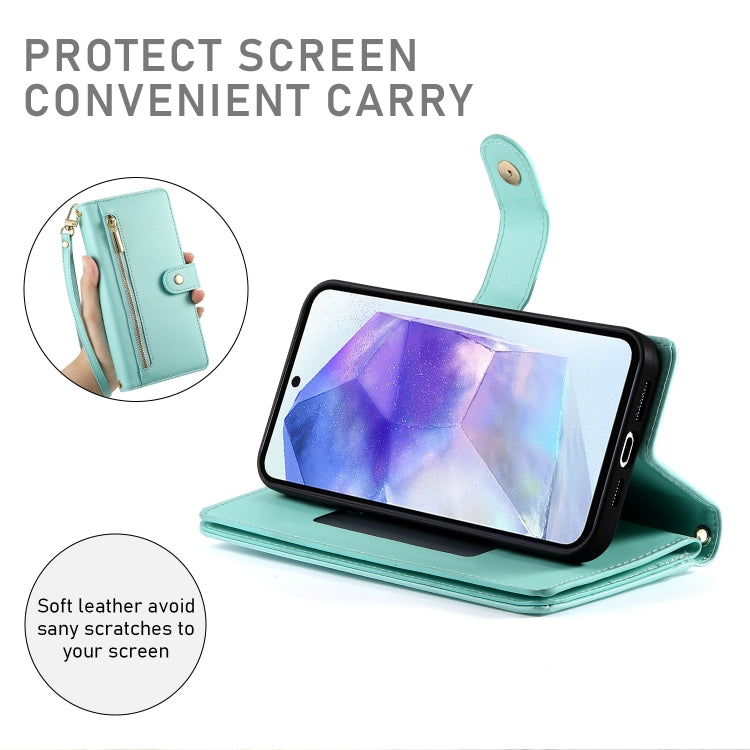 For Samsung Galaxy A55 Nine Card-slot Zipper Wallet Bag Leather Phone Case