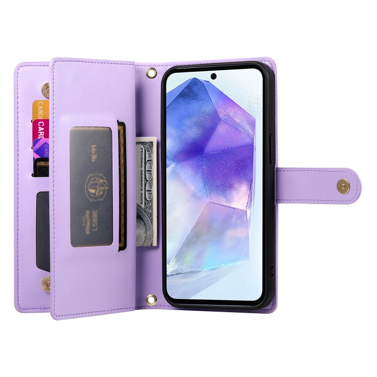 For Samsung Galaxy A55 Nine Card-slot Zipper Wallet Bag Leather Phone Case