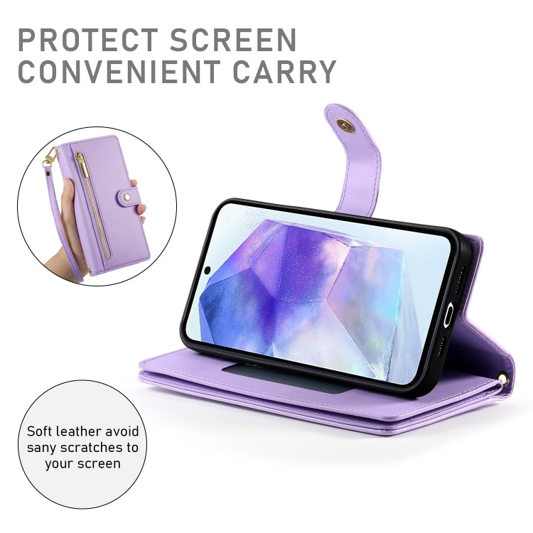 For Samsung Galaxy A55 Nine Card-slot Zipper Wallet Bag Leather Phone Case