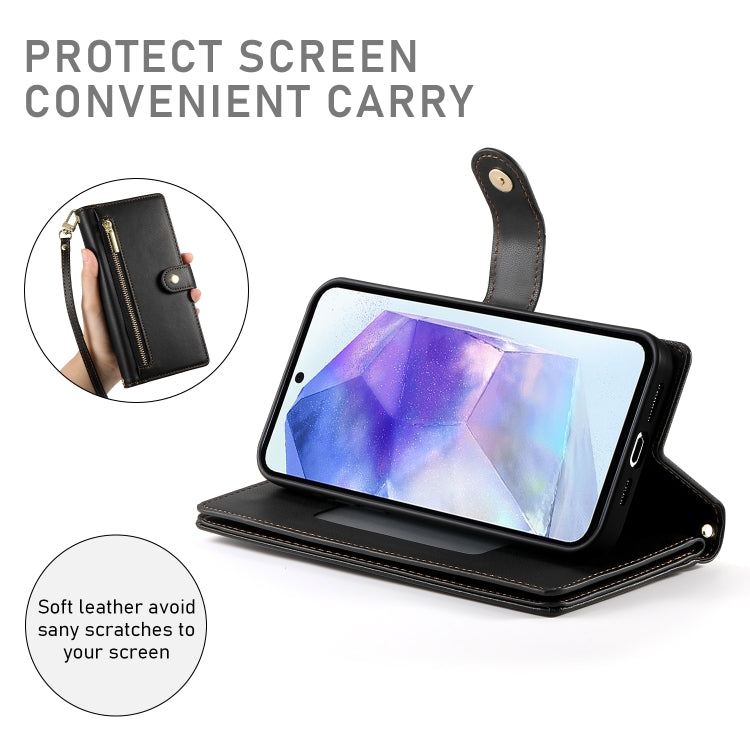 For Samsung Galaxy A55 Nine Card-slot Zipper Wallet Bag Leather Phone Case
