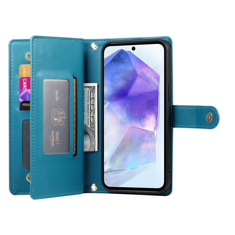 For Samsung Galaxy A55 Nine Card-slot Zipper Wallet Bag Leather Phone Case