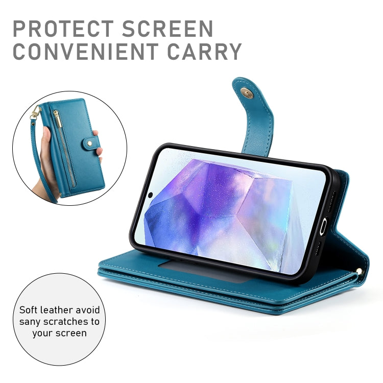 For Samsung Galaxy A55 Nine Card-slot Zipper Wallet Bag Leather Phone Case