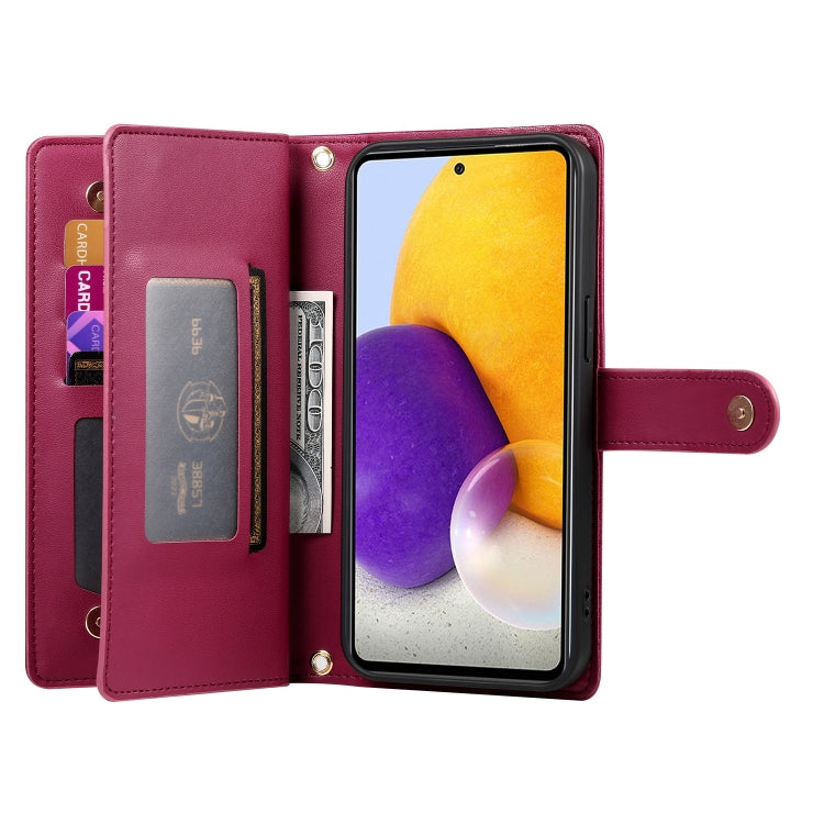 For Samsung Galaxy A72 5G / 4G Nine Card-slot Zipper Wallet Bag Leather Phone Case