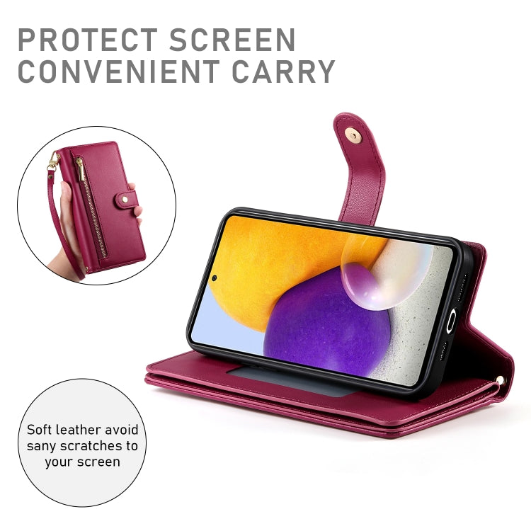 For Samsung Galaxy A72 5G / 4G Nine Card-slot Zipper Wallet Bag Leather Phone Case