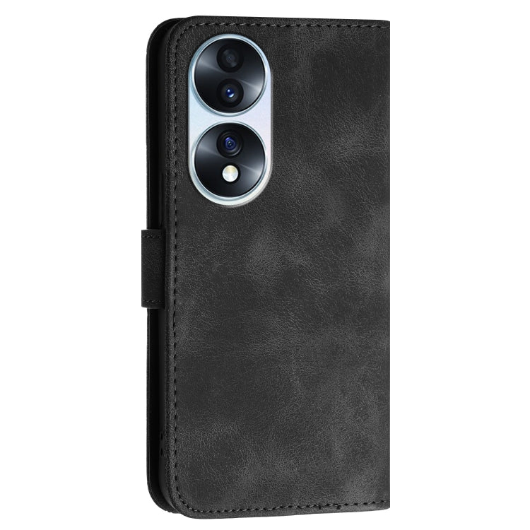 For Honor 70 Grid Butterfly Embossed Pattern Leather Phone Case with Lanyard