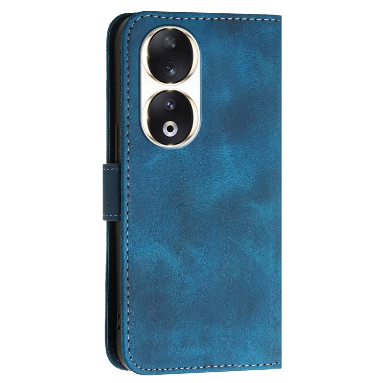 For Honor 90 Grid Butterfly Embossed Pattern Leather Phone Case with Lanyard