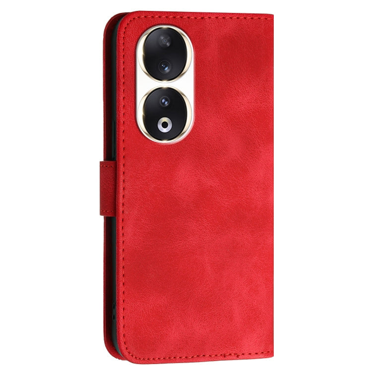 For Honor 90 Grid Butterfly Embossed Pattern Leather Phone Case with Lanyard