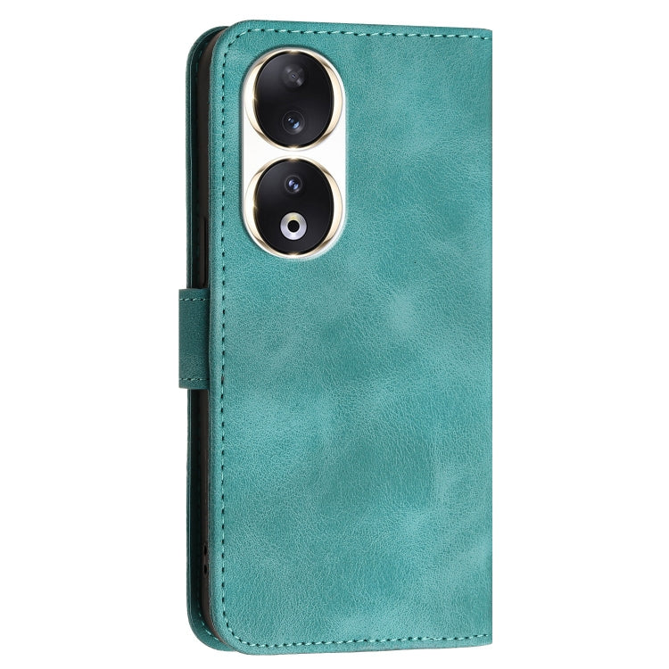 For Honor 90 Grid Butterfly Embossed Pattern Leather Phone Case with Lanyard
