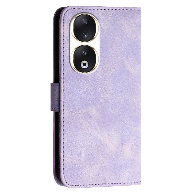 For Honor 90 Grid Butterfly Embossed Pattern Leather Phone Case with Lanyard