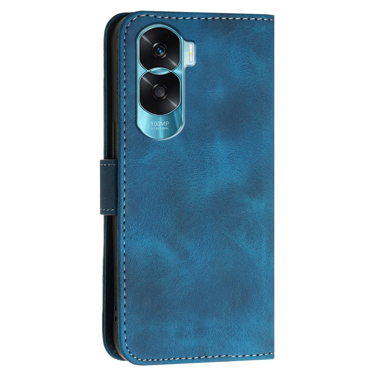 For Honor X50i 5G / 90 Lite Grid Butterfly Embossed Pattern Leather Phone Case with Lanyard