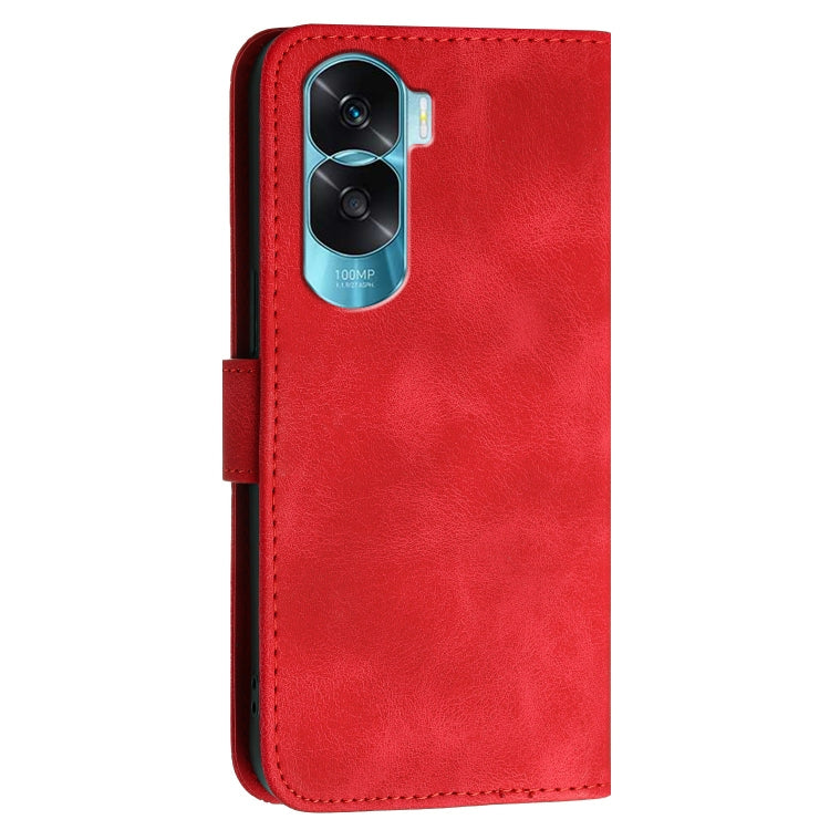 For Honor X50i 5G / 90 Lite Grid Butterfly Embossed Pattern Leather Phone Case with Lanyard