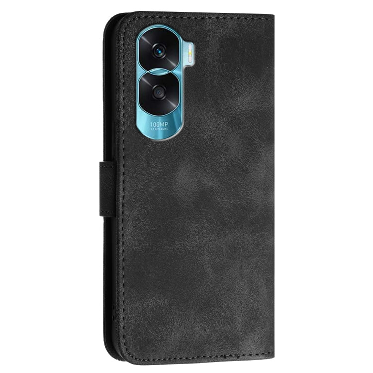 For Honor X50i 5G / 90 Lite Grid Butterfly Embossed Pattern Leather Phone Case with Lanyard