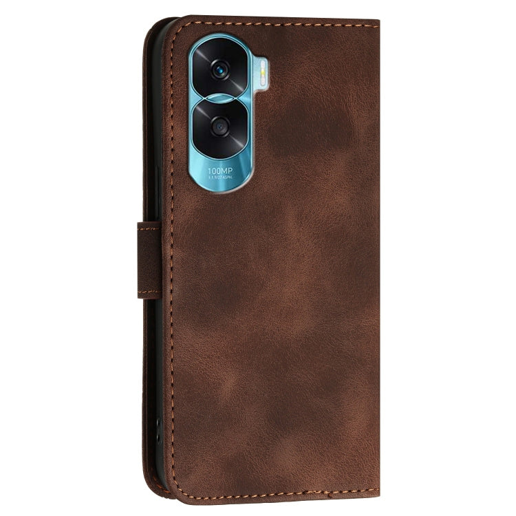 For Honor X50i 5G / 90 Lite Grid Butterfly Embossed Pattern Leather Phone Case with Lanyard