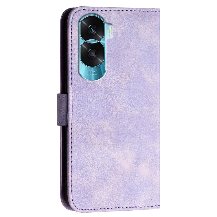 For Honor X50i 5G / 90 Lite Grid Butterfly Embossed Pattern Leather Phone Case with Lanyard