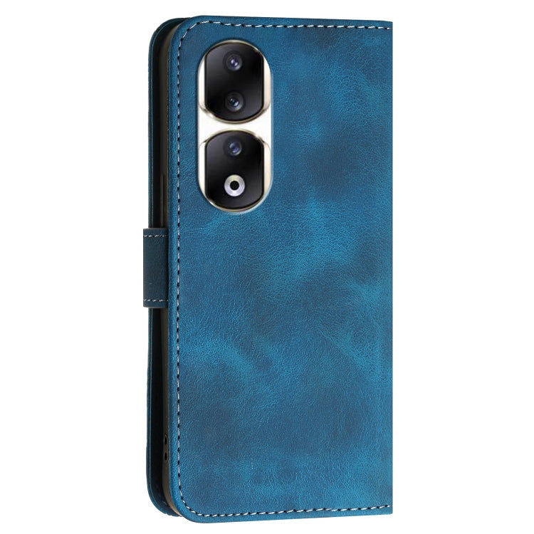 For Honor 90 Pro Grid Butterfly Embossed Pattern Leather Phone Case with Lanyard