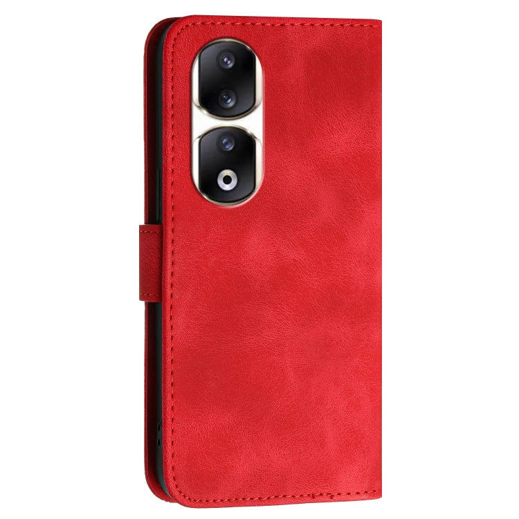 For Honor 90 Pro Grid Butterfly Embossed Pattern Leather Phone Case with Lanyard