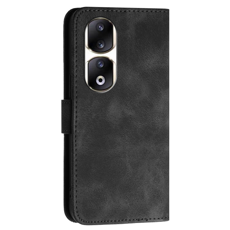 For Honor 90 Pro Grid Butterfly Embossed Pattern Leather Phone Case with Lanyard