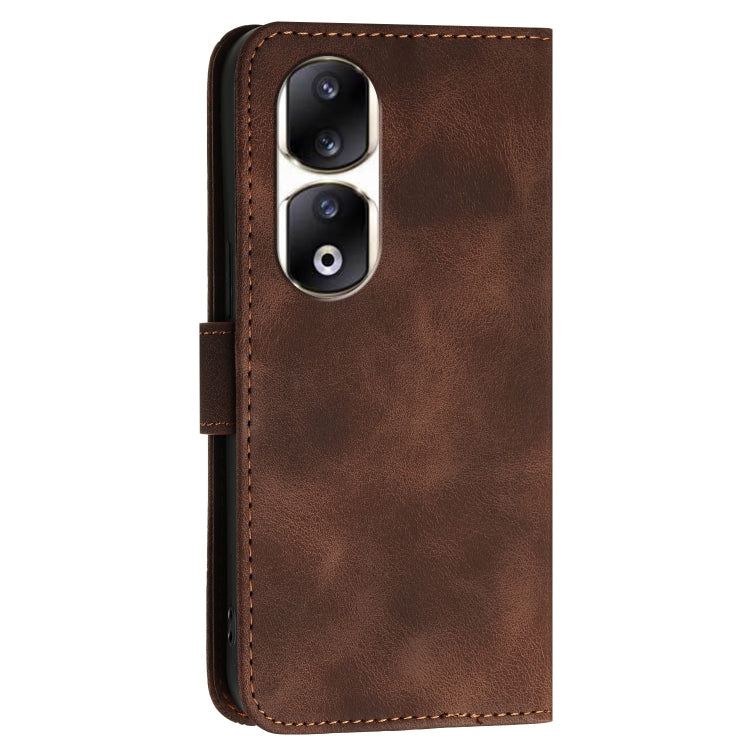 For Honor 90 Pro Grid Butterfly Embossed Pattern Leather Phone Case with Lanyard