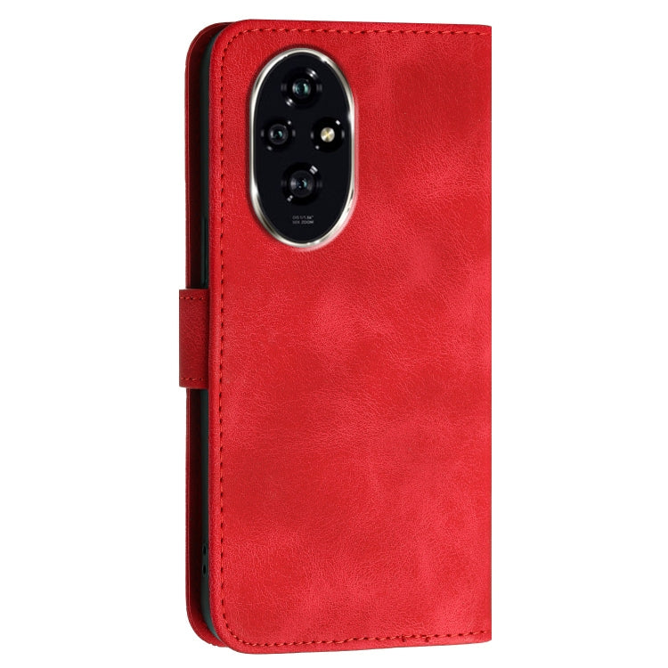 For Honor 200 Global Grid Butterfly Embossed Pattern Leather Phone Case with Lanyard