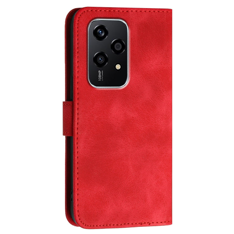 For Honor 200 Lite Global Grid Butterfly Embossed Pattern Leather Phone Case with Lanyard