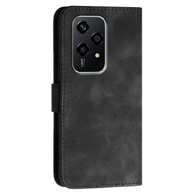 For Honor 200 Lite Global Grid Butterfly Embossed Pattern Leather Phone Case with Lanyard