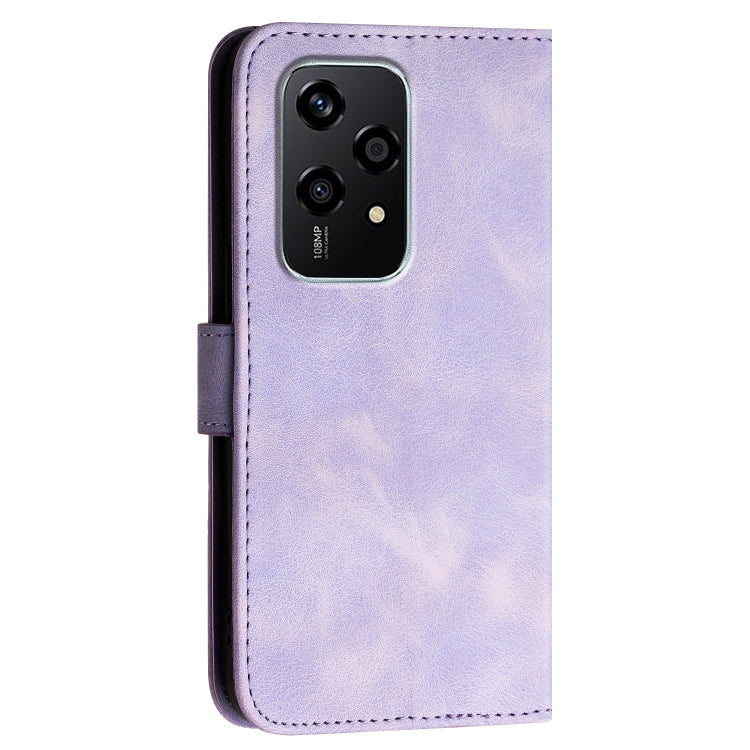 For Honor 200 Lite Global Grid Butterfly Embossed Pattern Leather Phone Case with Lanyard
