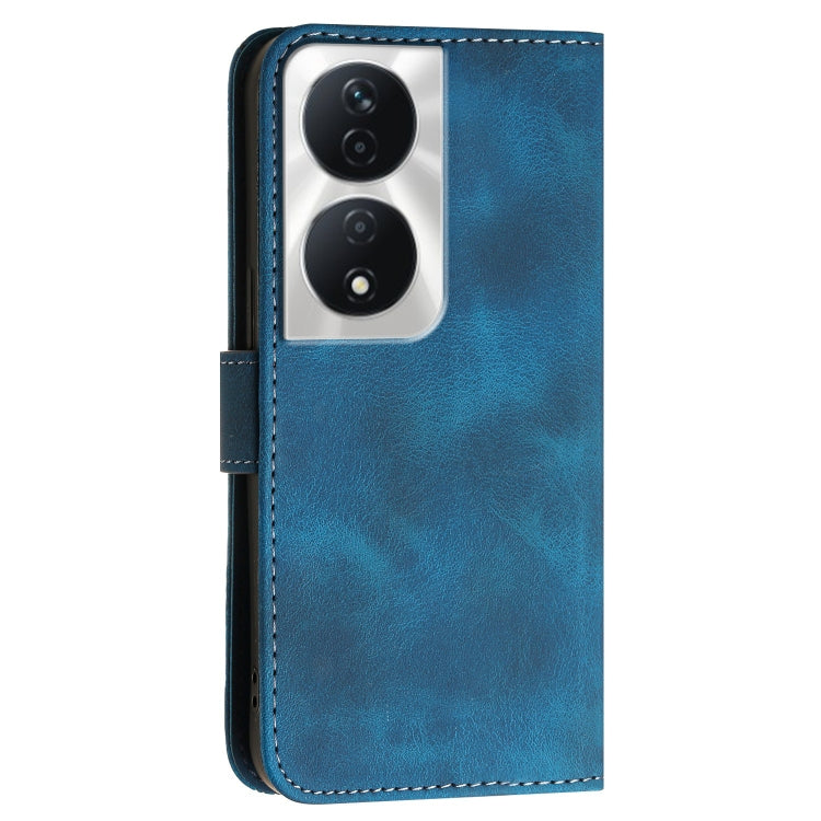For Honor X7b 5G Grid Butterfly Embossed Pattern Leather Phone Case with Lanyard