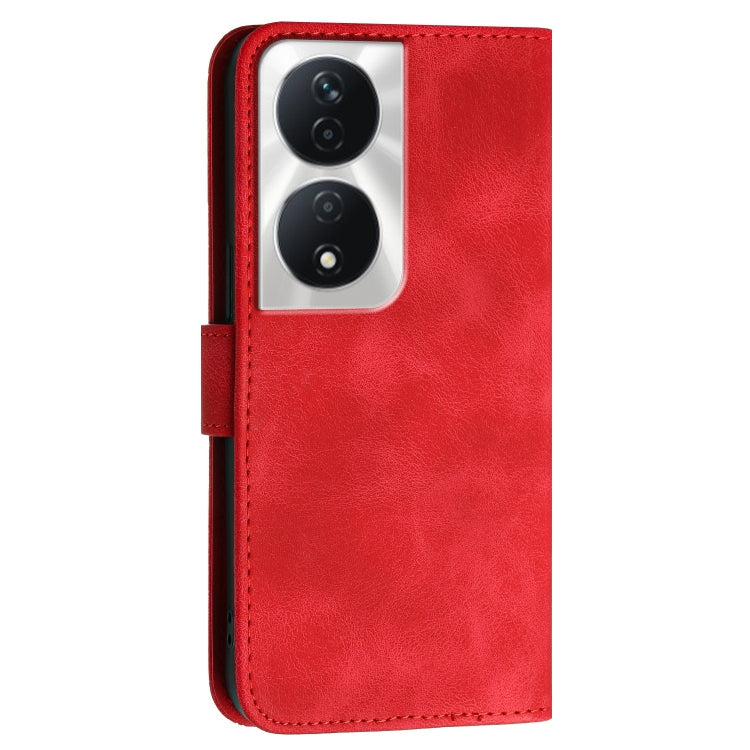 For Honor X7b 5G Grid Butterfly Embossed Pattern Leather Phone Case with Lanyard