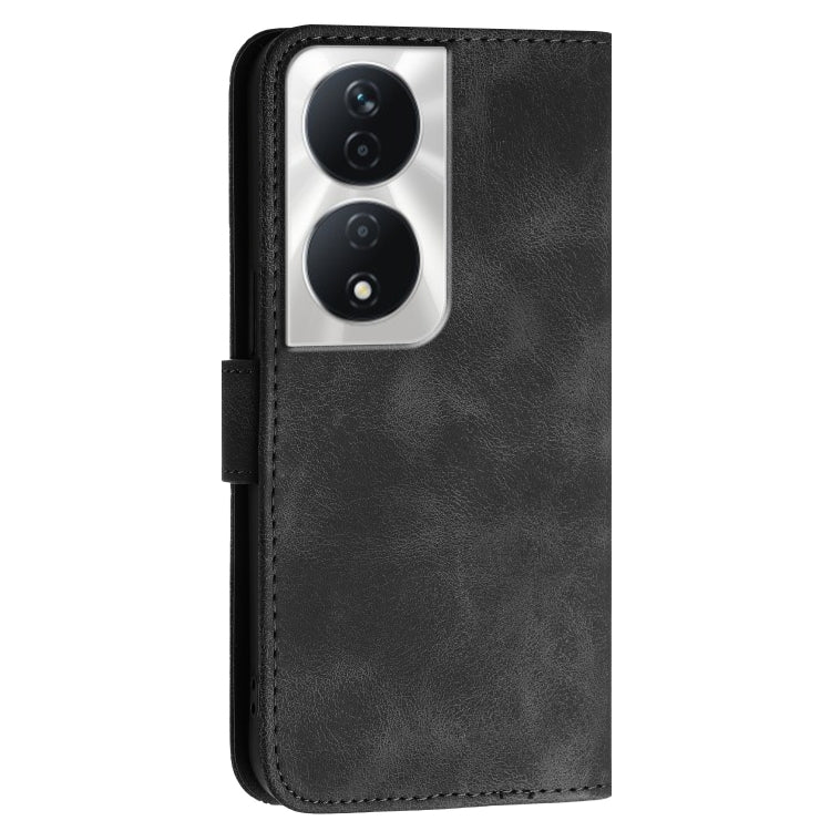 For Honor X7b 5G Grid Butterfly Embossed Pattern Leather Phone Case with Lanyard