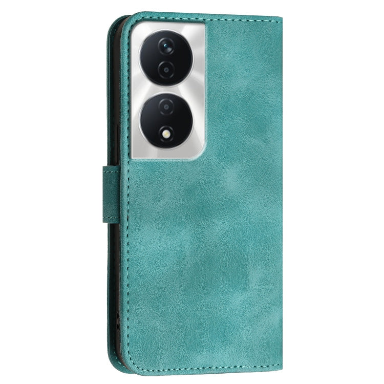 For Honor X7b 5G Grid Butterfly Embossed Pattern Leather Phone Case with Lanyard