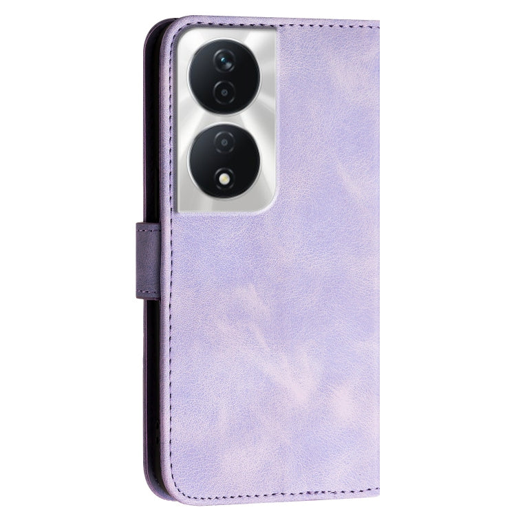 For Honor X7b 5G Grid Butterfly Embossed Pattern Leather Phone Case with Lanyard