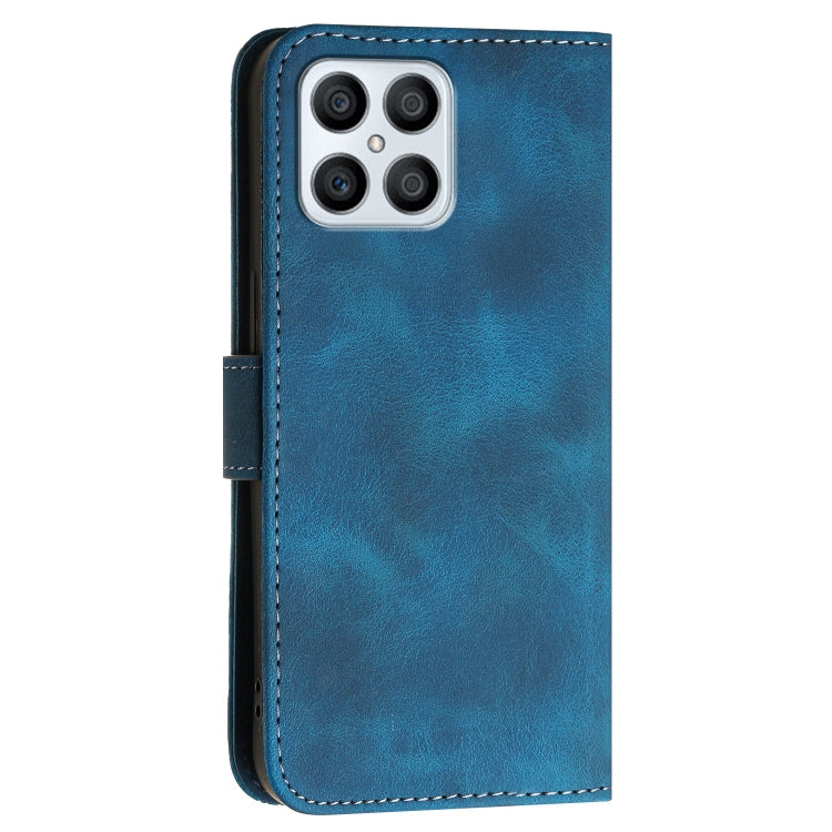 For Honor Play6T Pro Grid Butterfly Embossed Pattern Leather Phone Case with Lanyard