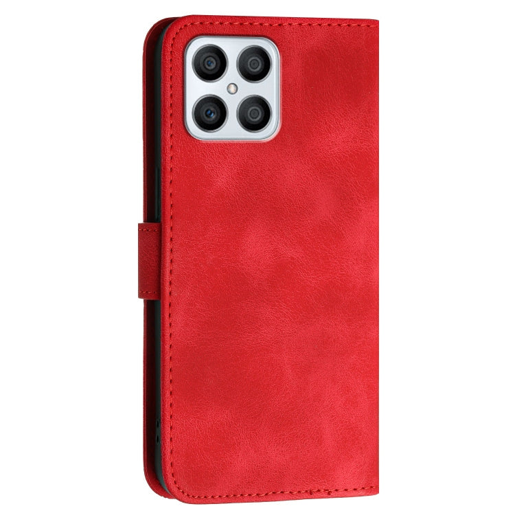 For Honor Play6T Pro Grid Butterfly Embossed Pattern Leather Phone Case with Lanyard