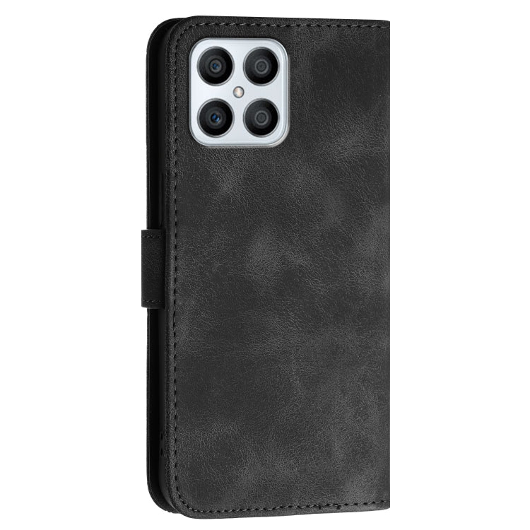 For Honor Play6T Pro Grid Butterfly Embossed Pattern Leather Phone Case with Lanyard