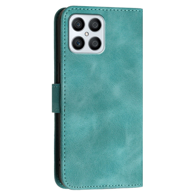 For Honor Play6T Pro Grid Butterfly Embossed Pattern Leather Phone Case with Lanyard