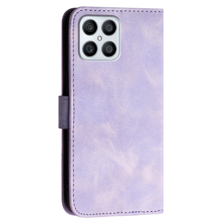 For Honor Play6T Pro Grid Butterfly Embossed Pattern Leather Phone Case with Lanyard