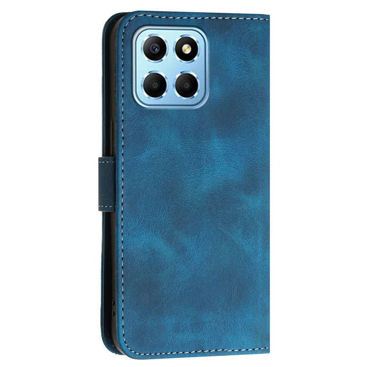For Honor X8 5G Grid Butterfly Embossed Pattern Leather Phone Case with Lanyard