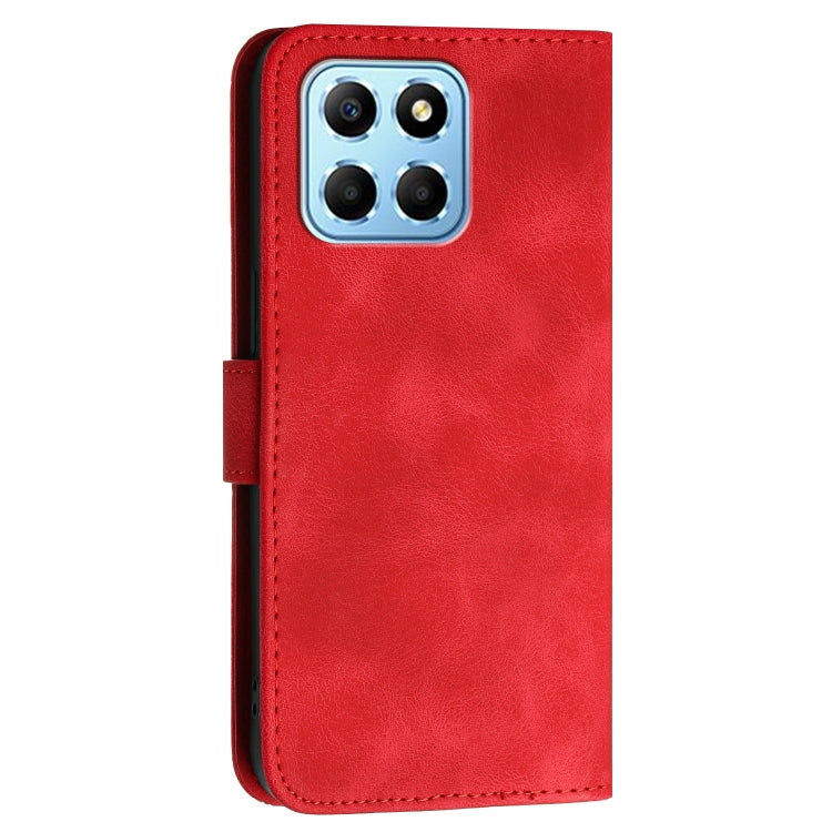 For Honor X8 5G Grid Butterfly Embossed Pattern Leather Phone Case with Lanyard