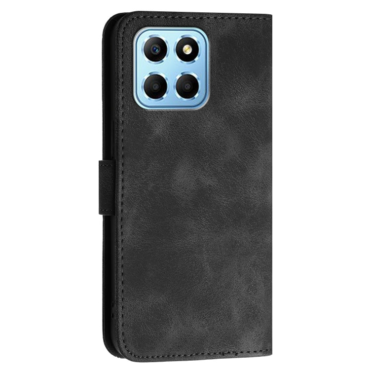 For Honor X8 5G Grid Butterfly Embossed Pattern Leather Phone Case with Lanyard