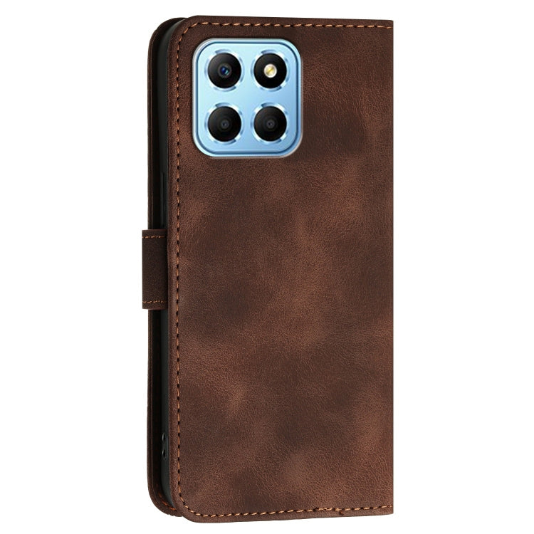 For Honor X8 5G Grid Butterfly Embossed Pattern Leather Phone Case with Lanyard