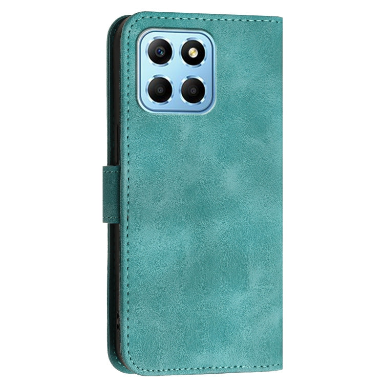 For Honor X8 5G Grid Butterfly Embossed Pattern Leather Phone Case with Lanyard