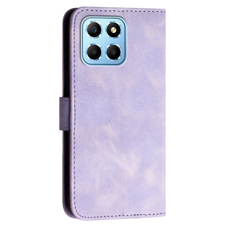 For Honor X8 5G Grid Butterfly Embossed Pattern Leather Phone Case with Lanyard