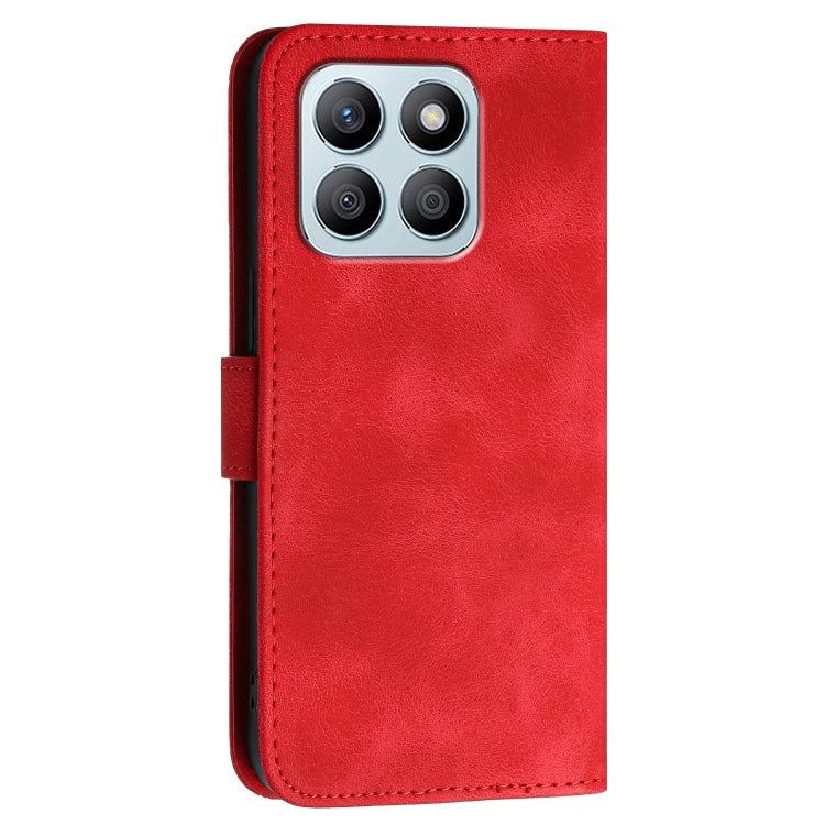 For Honor X8b Grid Butterfly Embossed Pattern Leather Phone Case with Lanyard