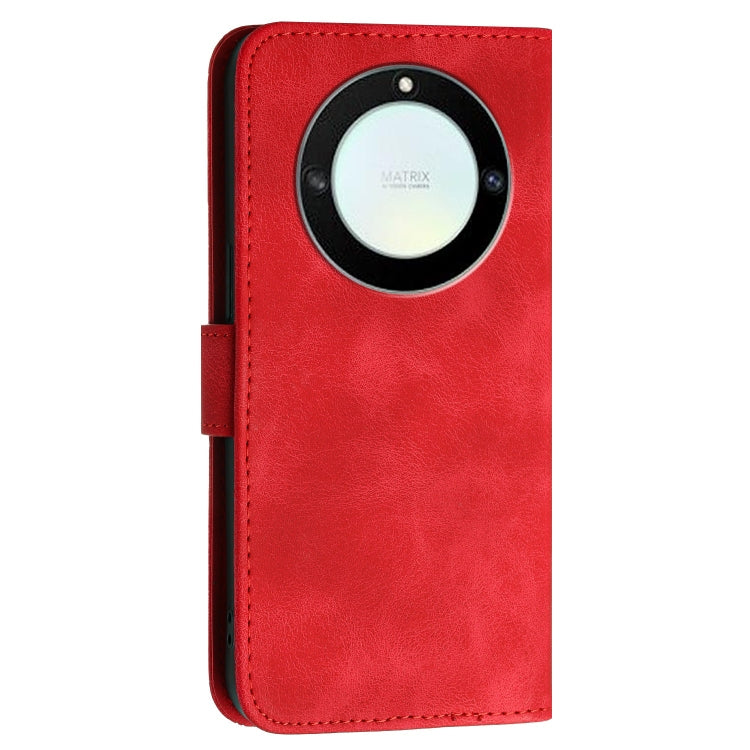 For Honor Magic5 Lite Grid Butterfly Embossed Pattern Leather Phone Case with Lanyard
