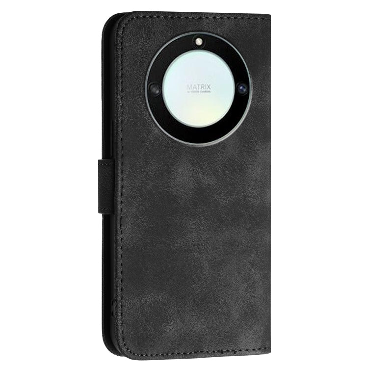 For Honor Magic5 Lite Grid Butterfly Embossed Pattern Leather Phone Case with Lanyard