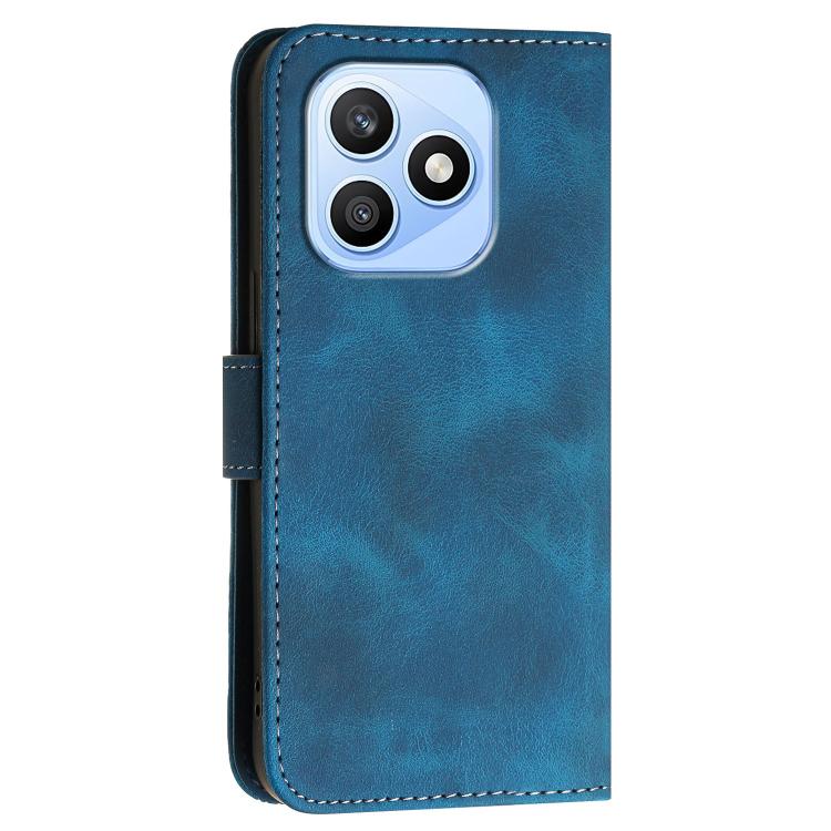 For Honor X8d 4G Grid Butterfly Embossed Pattern Leather Phone Case with Lanyard