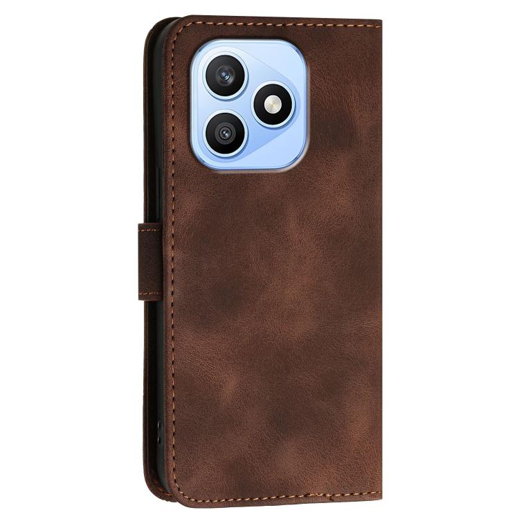 For Honor X8d 4G Grid Butterfly Embossed Pattern Leather Phone Case with Lanyard