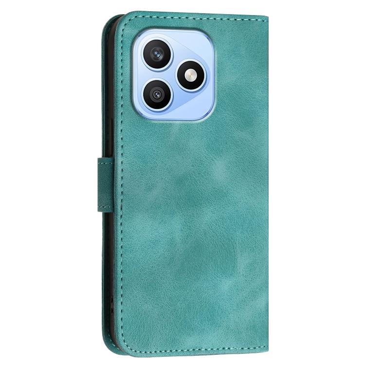 For Honor X8d 4G Grid Butterfly Embossed Pattern Leather Phone Case with Lanyard
