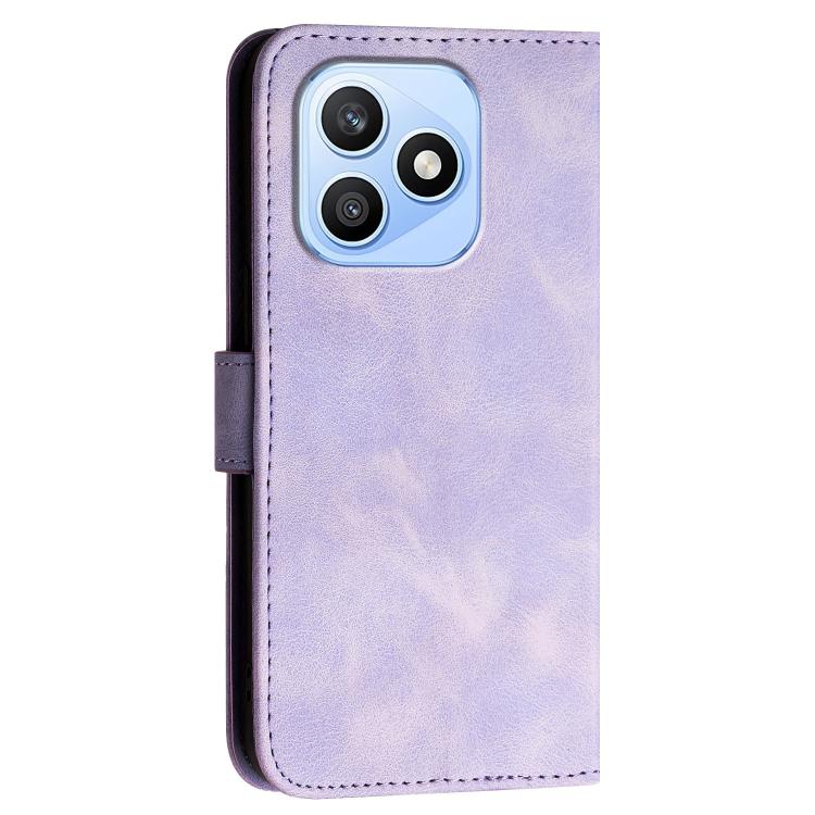 For Honor X8d 4G Grid Butterfly Embossed Pattern Leather Phone Case with Lanyard